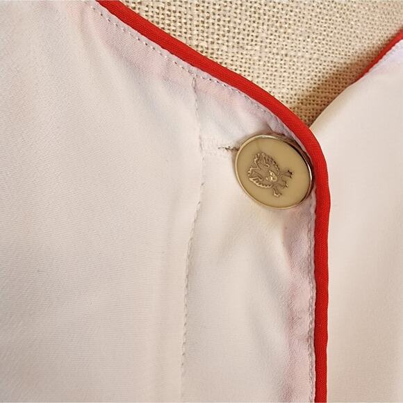 OSCAR DE LA RENTA WHITE BUTTON DOWN WITH RED ACCENTS SIZE 10 - Picture 6 of 6